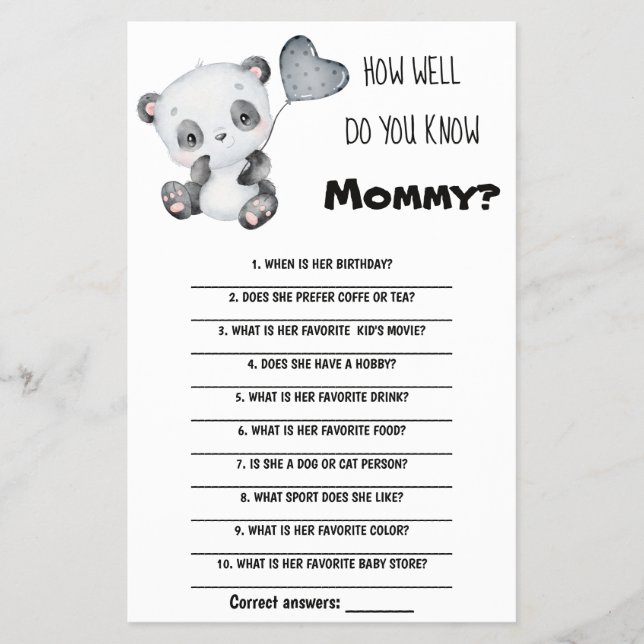  How Well Do You Know Mom Baby Shower Game Card Flyer (Front)
