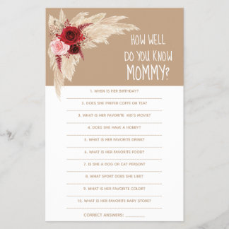  How Well Do You Know Mom Baby Shower Game Card Flyer
