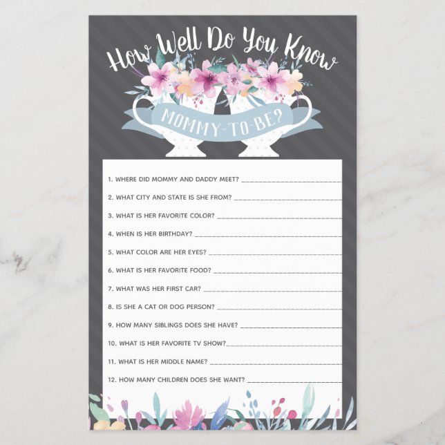 How Well Do You Know Mommy-To-Be Game Flyer (Front)