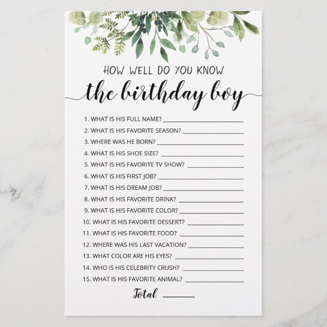 How Well Do You Know The Birthday Boy Game (Front)