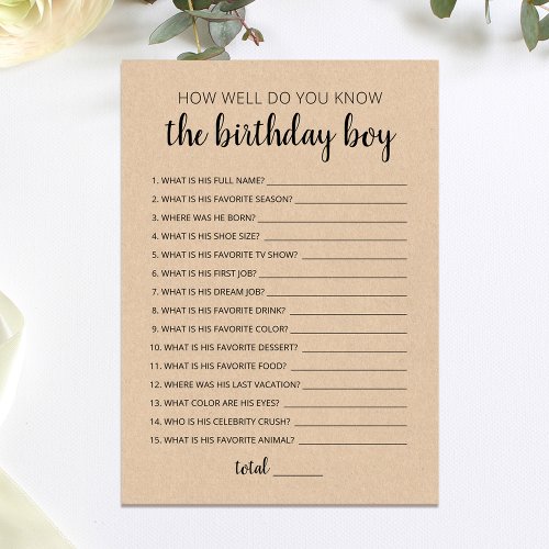 How well do you know the Birthday boy Game Card