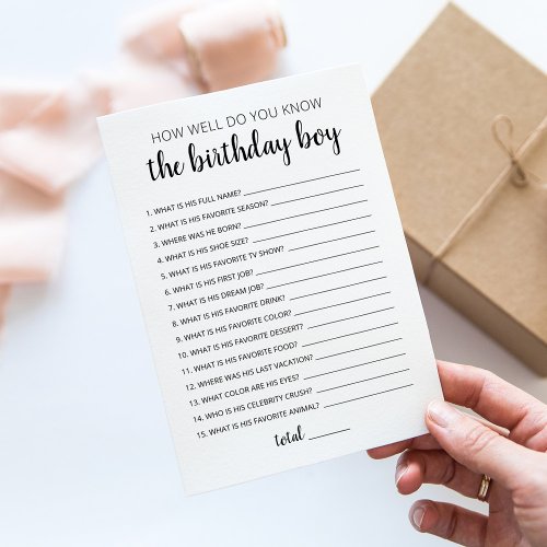 How well do you know the Birthday boy Game Card