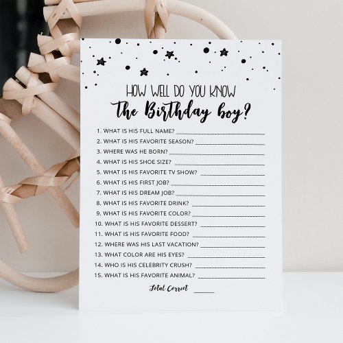 How well do you know the Birthday Boy Game Card