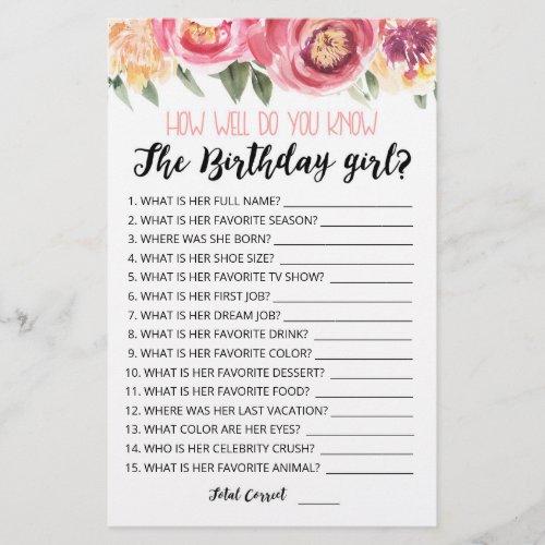 How well do you know the Birthday girl game