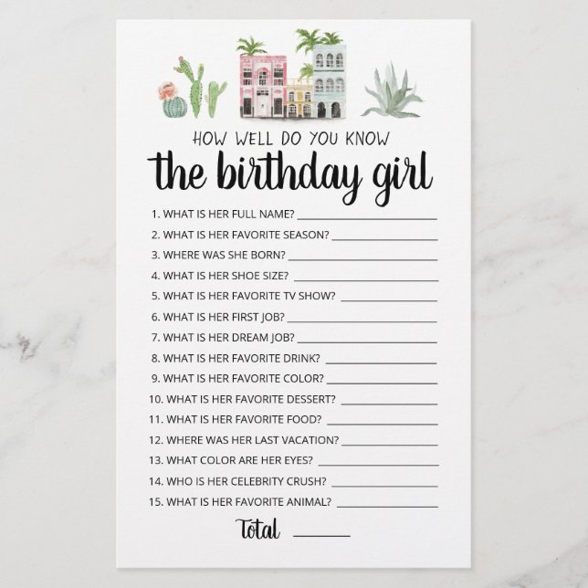 How Well Do You Know The Birthday Girl game (Front)