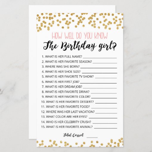 How well do you know the Birthday girl game | Zazzle