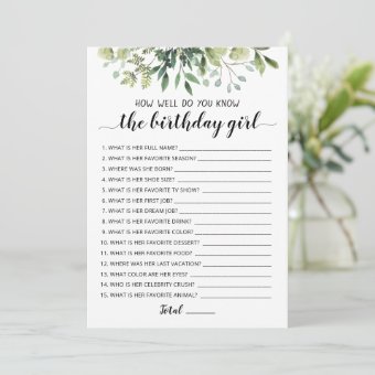 How well do you know the Birthday girl Game Card | Zazzle