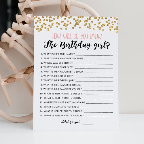 How well do you know the Birthday girl Game Card