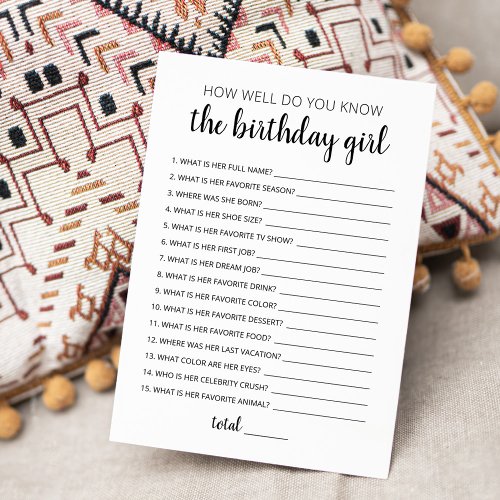 How well do you know the Birthday girl Game Card