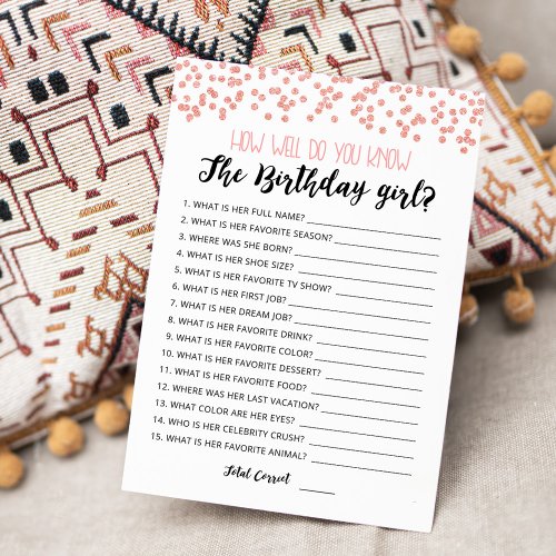 How well do you know the Birthday girl Game Card