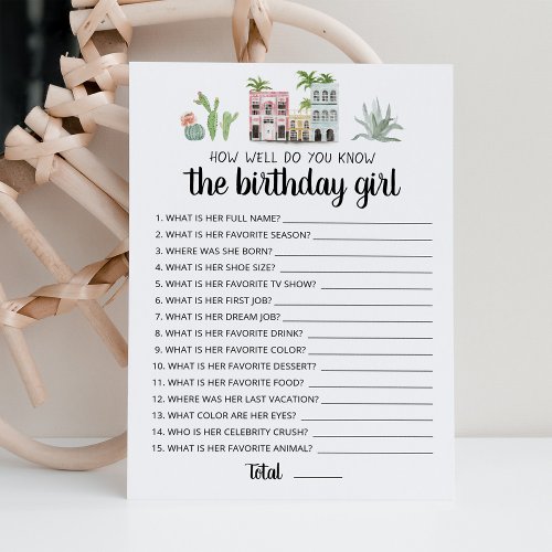 How well do you know the Birthday girl Game Card