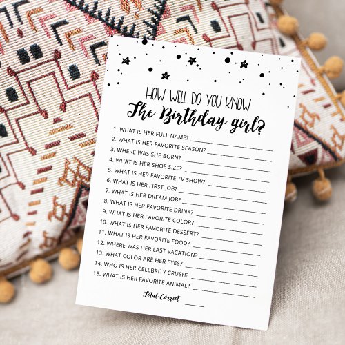 How well do you know the Birthday girl Game Card