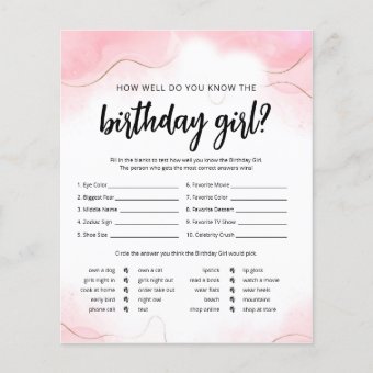 How Well Do You Know The Birthday Girl Pink Game | Zazzle