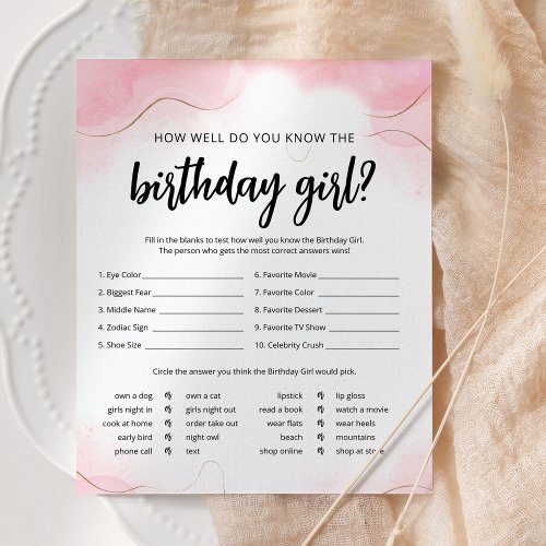 How Well Do You Know The Birthday Girl Pink Game