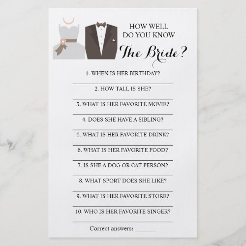 How Well Do You Know The Bride B  G Game Card Flyer