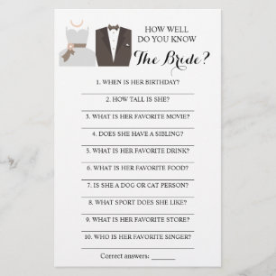 How Well Do You Know The Bride? B & G Game Card Flyer