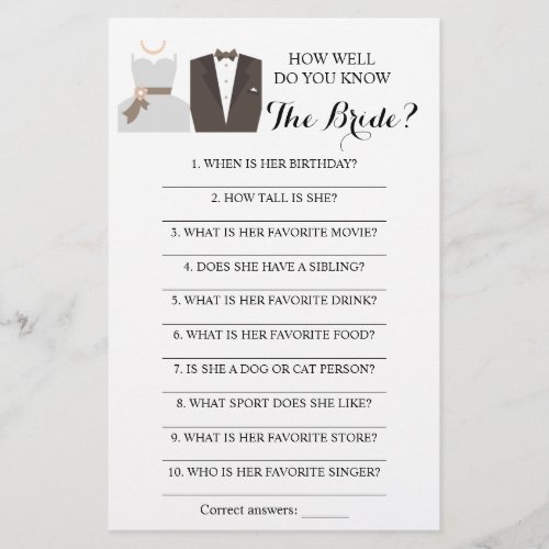 How Well Do You Know The Bride B  G Game Card Flyer