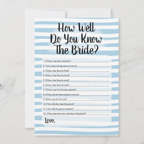 How Well Do You Know The Bride Blue White Stripe Invitation