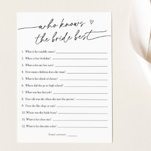 How Well Do You Know the Bride Bridal Game Card