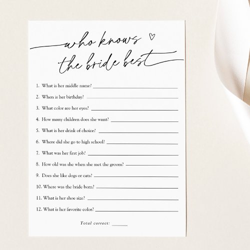 How Well Do You Know the Bride Bridal Game Card