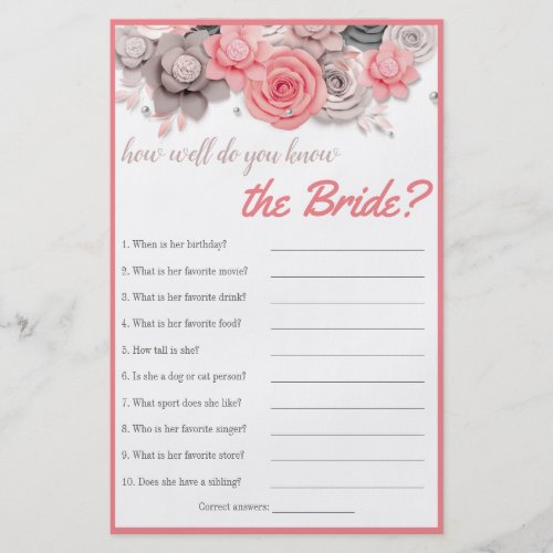 How well do you know the Bride Bridal Shower Card Flyer