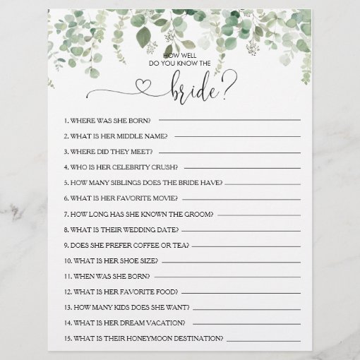 How Well Do You Know the Bride Bridal Shower Game | Zazzle