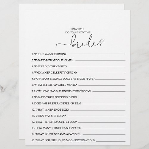 How Well Do You Know the Bride Bridal Shower Game