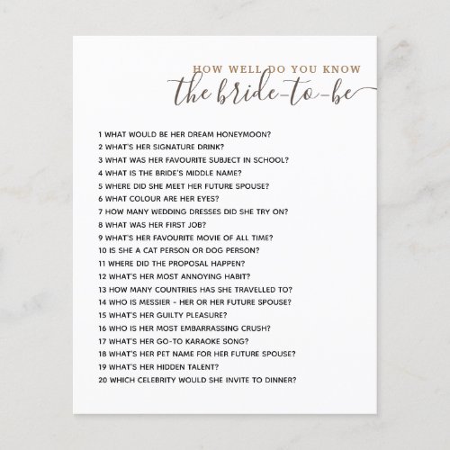 How Well Do you Know The Bride Bridal Shower Game