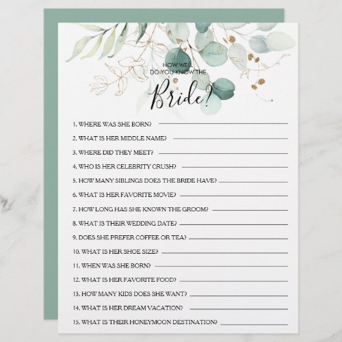 How Well Do You Know the Bride Bridal Shower Game