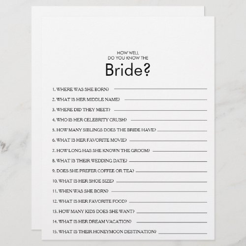 How Well Do You Know the Bride Bridal Shower Game