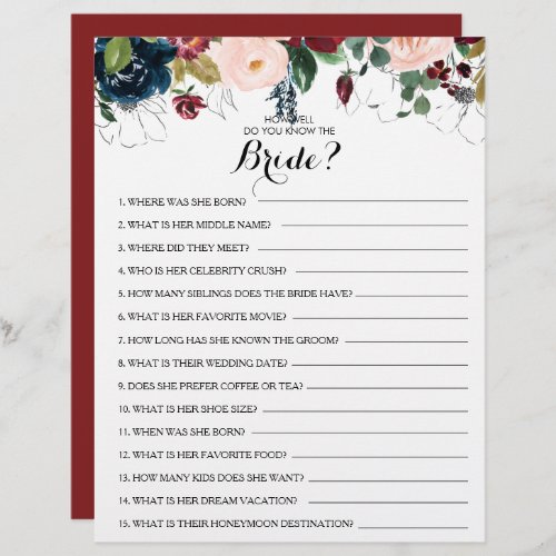 How Well Do You Know the Bride Bridal Shower Game