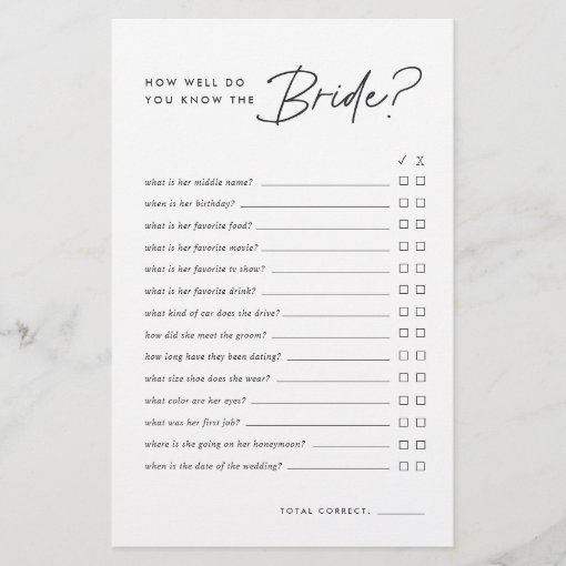 How Well Do You Know The Bride Bridal Shower Game | Zazzle