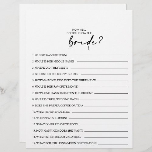 How Well Do You Know the Bride Bridal Shower Game