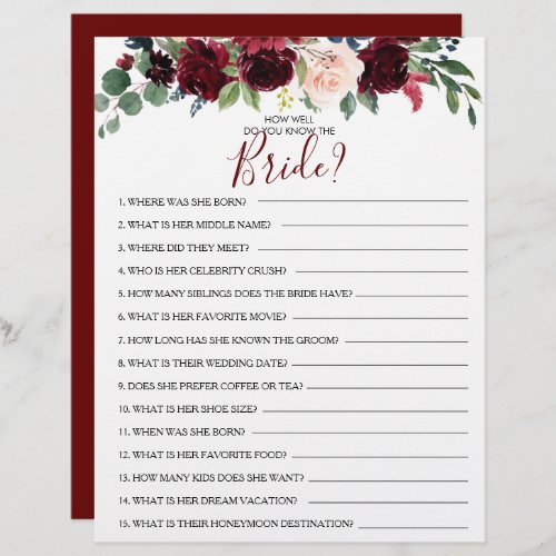 How Well Do You Know the Bride Bridal Shower Game