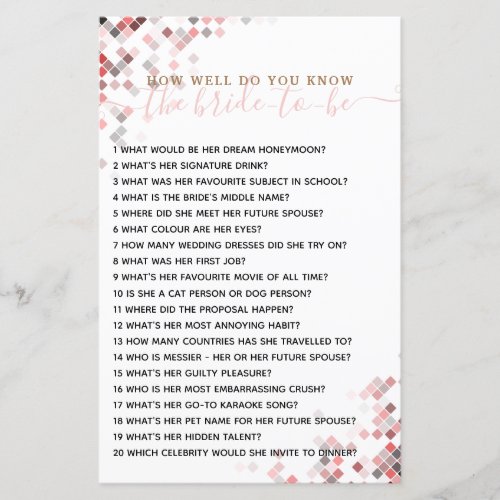 How Well Do you Know The Bride Bridal Shower Game