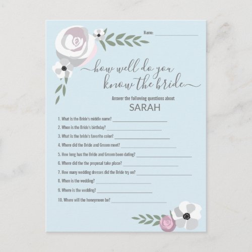 How well do you know the bride Bridal Shower Game Announcement Postcard