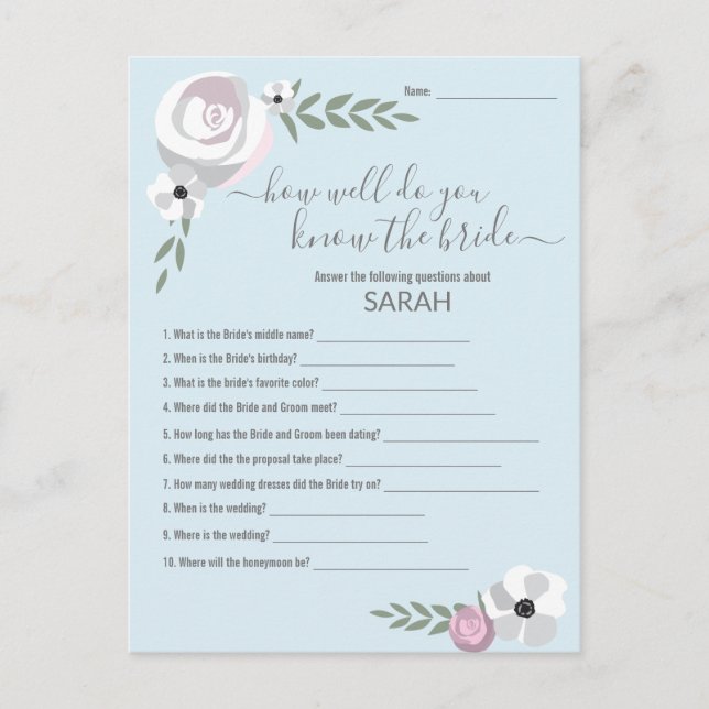 How well do you know the bride Bridal Shower Game Announcement Postcard (Front)