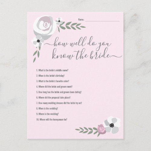 How well do you know the bride Bridal Shower Game  Announcement Postcard