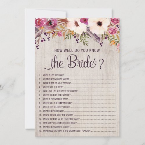 How Well Do You Know the Bride Bridal Shower Game Invitation