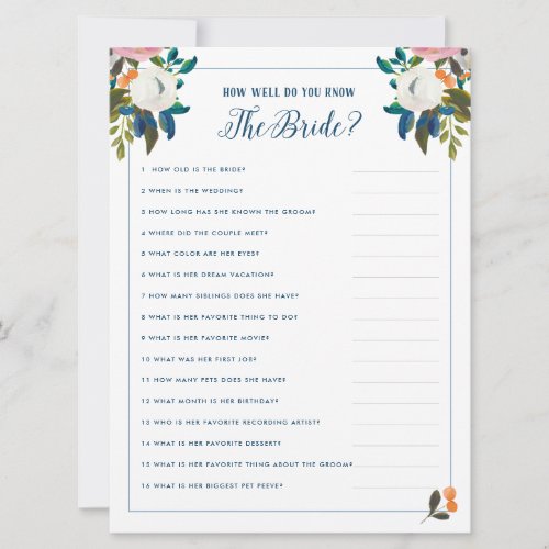 How Well Do You Know The Bride Bridal Shower Game Invitation