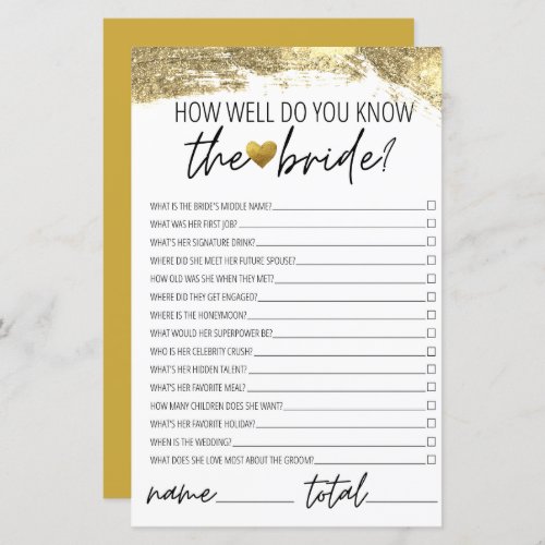 How Well Do You Know the Bride Bridal Shower Gold