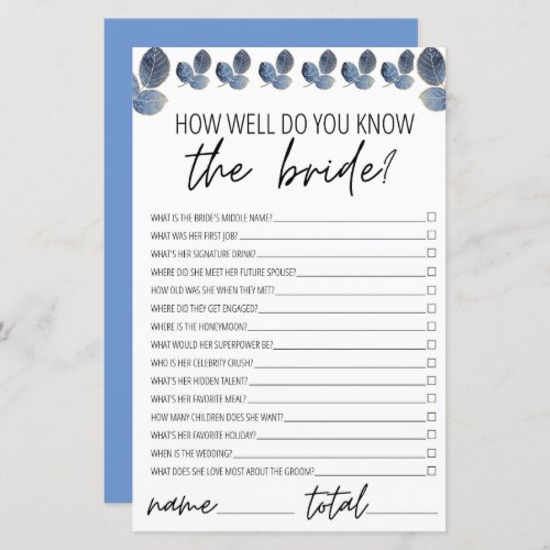 How Well Do You Know the Bride Bridal Shower Leaf