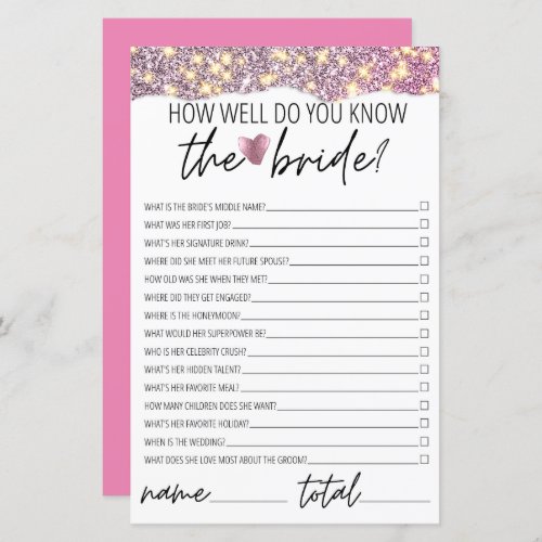 How Well Do You Know the Bride Bridal Shower Pink