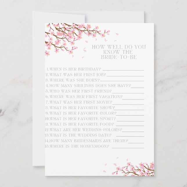 How Well do you Know the Bride Cherry Blossom  Thank You Card (Front)