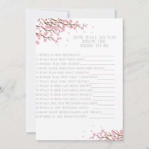 How Well do you Know the Bride Cherry Blossom  Thank You Card