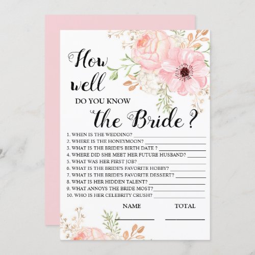 How well do you know the Bride Floral Bridal Game  Invitation