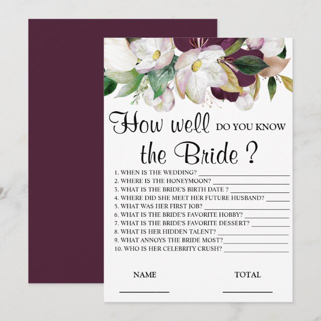 How well do you know the Bride Floral Game   Invitation (Front/Back)