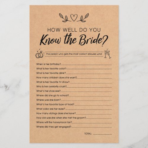 How Well Do You Know the Bride Game Bridal Shower
