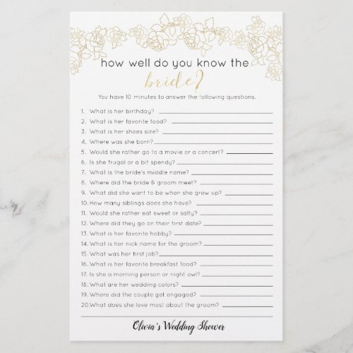 How Well Do You Know the Bride Game Bridal Shower Flyer