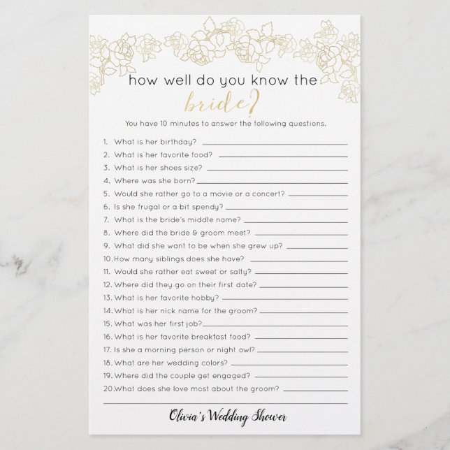 How Well Do You Know the Bride Game, Bridal Shower Flyer (Front)